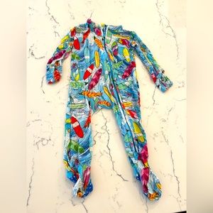 Posh Peanut Bamboo UNISEX Zippered Footie (6-9 mos) Blue Waves